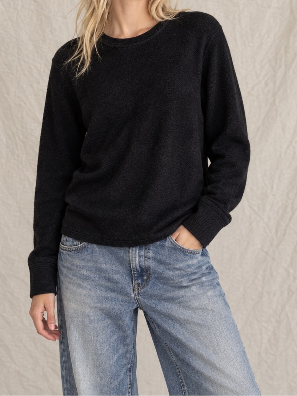 Rag & Bone Black Wool Linen Blend Crewneck Sweater 2X Soft Luxury Knit